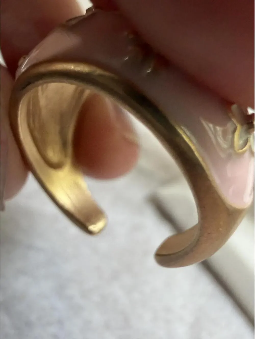 Pink Floral Enamel Dome Ring with White and Gold Accents